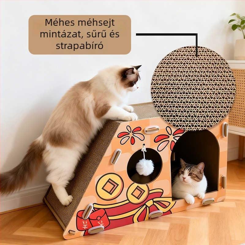 Macska ház sűrű lemezből és hullámpapírból, kétszintes luxus villa, modell MZB1801, Cute and Pet