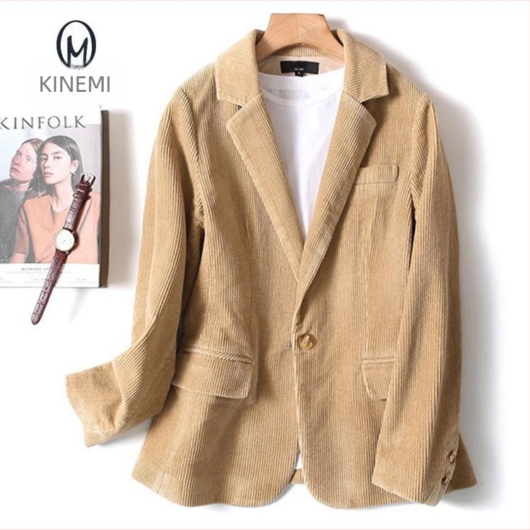 Corduroy női casual kis kosztüm dzseki, lazán szabott, egygombos zárás, normál hosszúságú (50–65 cm)