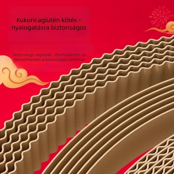 Extra nagy macska karmoló tábla hullámkartonból, integrált fekhellyel, kopásálló és szálmentes, egész éves használatra