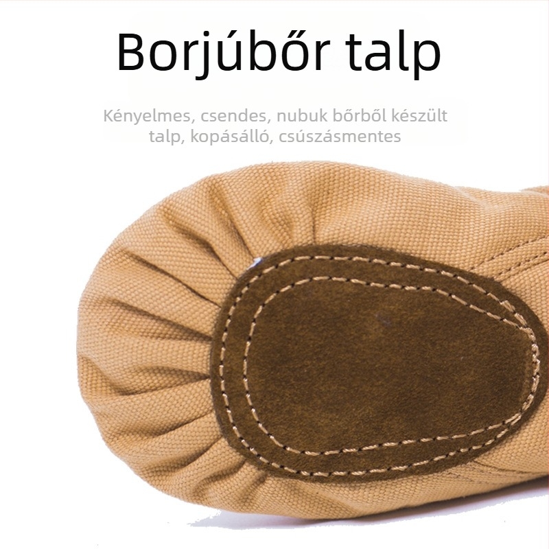 Jóga- és tánccipő — bőr talp, vászon felsőrész, ütéscsillapítás, légáteresztő, könnyű