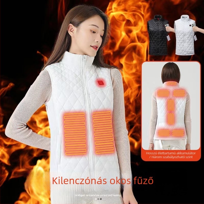 Slim-fit pamut mellény selyemszerű pamuttöltéssel, 90-95% pamut, elöl cipzár, álló gallér