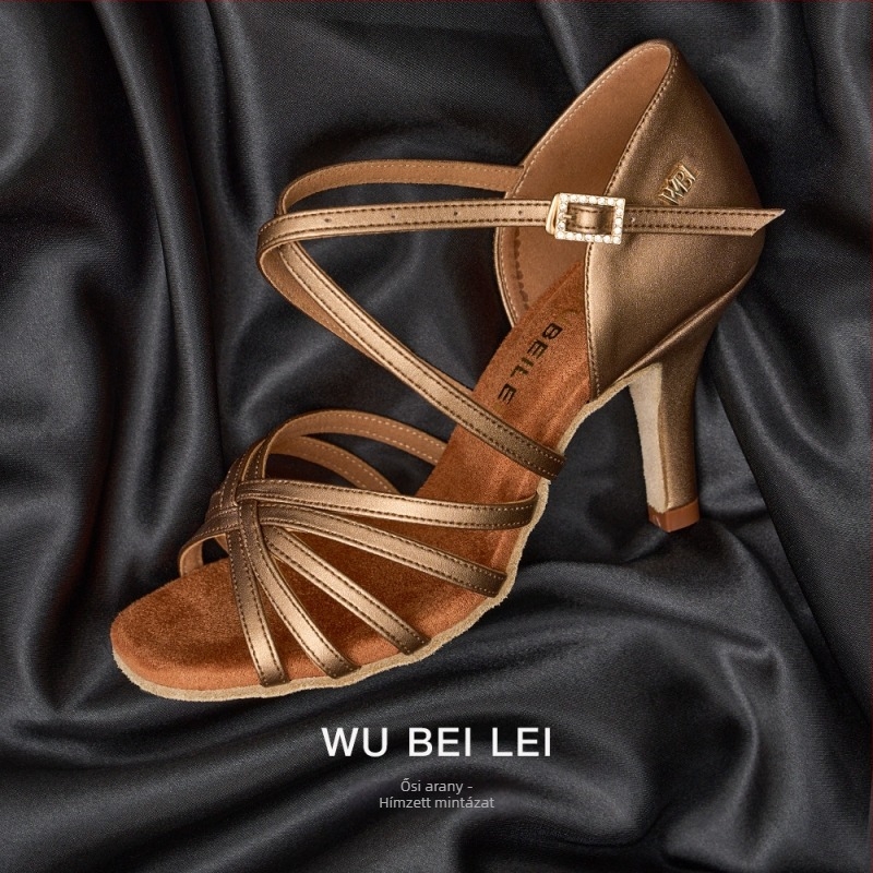 Női tánccipő – Felső: Nylon + bőr; Talp: velúr; Sarok: középmagas; Latin táncra; Légáteresztő és könnyű