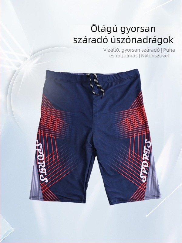 Férfi úszónadrág színblokkol mintával, poliészter, húzózsinórral a derekán és lapos derék