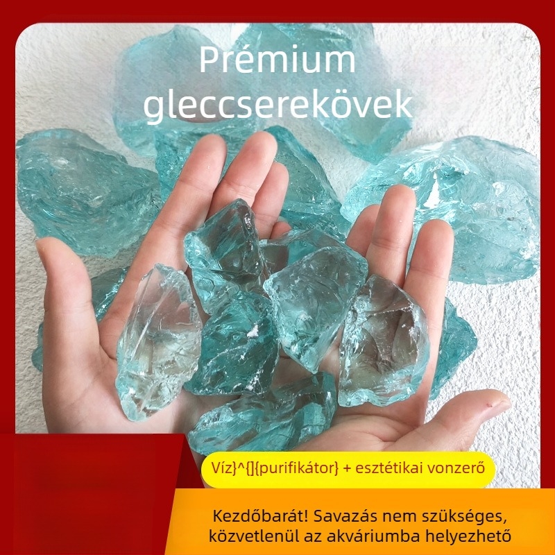 Jégkék kristálykő akváriumi tájkép dekor – aljzathoz tartozó dísz, homokos talaj, gleccserkő, kék kő, kék fénykő (mosás nélkül)