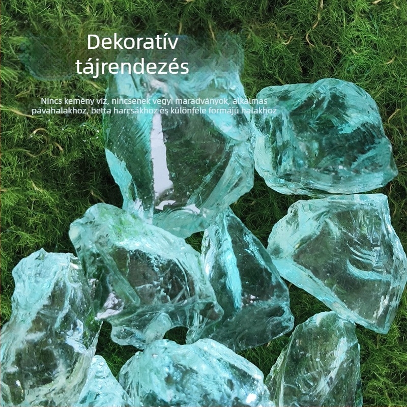 Jégkék kristálykő akváriumi tájkép dekor – aljzathoz tartozó dísz, homokos talaj, gleccserkő, kék kő, kék fénykő (mosás nélkül)