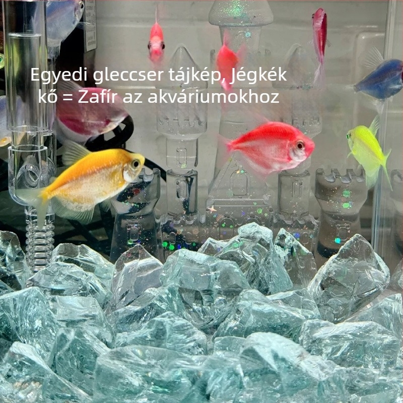 Jégkék kristálykő akváriumi tájkép dekor – aljzathoz tartozó dísz, homokos talaj, gleccserkő, kék kő, kék fénykő (mosás nélkül)