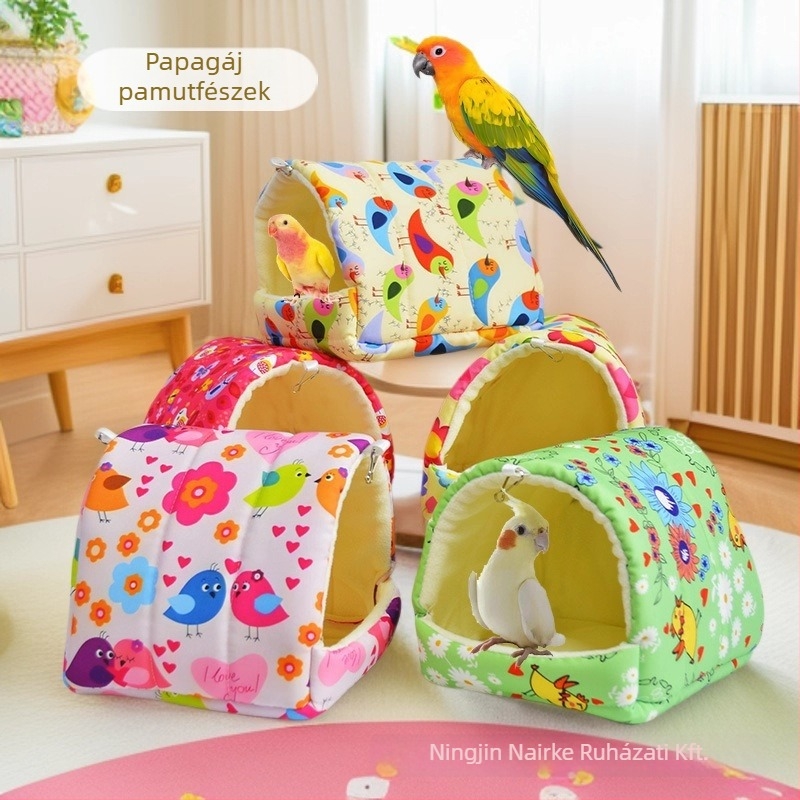 Papagájoknak való fészek és kisállat-hammock — fleece bélelt, vászon kivitel, téli meleg
