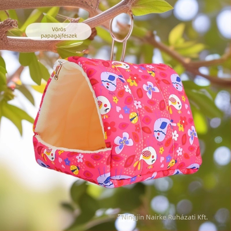 Papagájoknak való fészek és kisállat-hammock — fleece bélelt, vászon kivitel, téli meleg