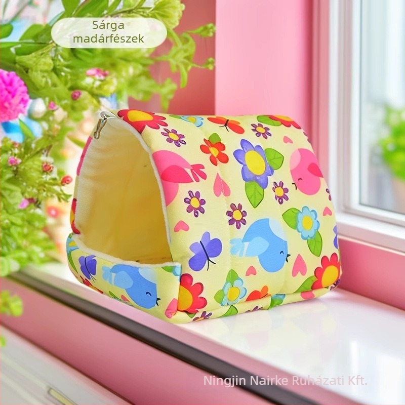 Papagájoknak való fészek és kisállat-hammock — fleece bélelt, vászon kivitel, téli meleg