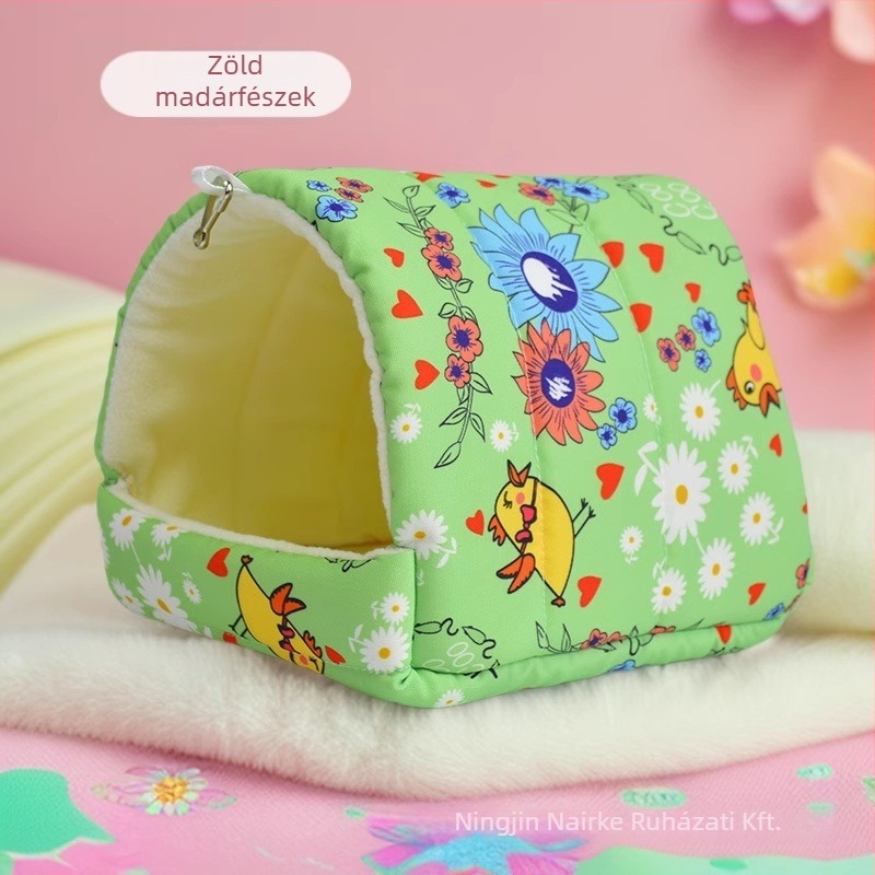 Papagájoknak való fészek és kisállat-hammock — fleece bélelt, vászon kivitel, téli meleg