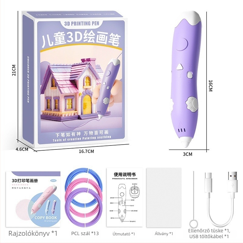 DIY művészethez tervezett 3D-nyomtató toll - alacsony hőmérsékletű intelligens graffiti játék gyerekeknek (4–6 évesek), ABS anyag, elektromos