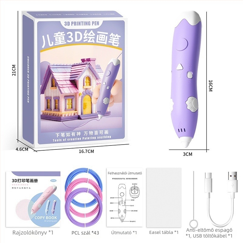 DIY művészethez tervezett 3D-nyomtató toll - alacsony hőmérsékletű intelligens graffiti játék gyerekeknek (4–6 évesek), ABS anyag, elektromos