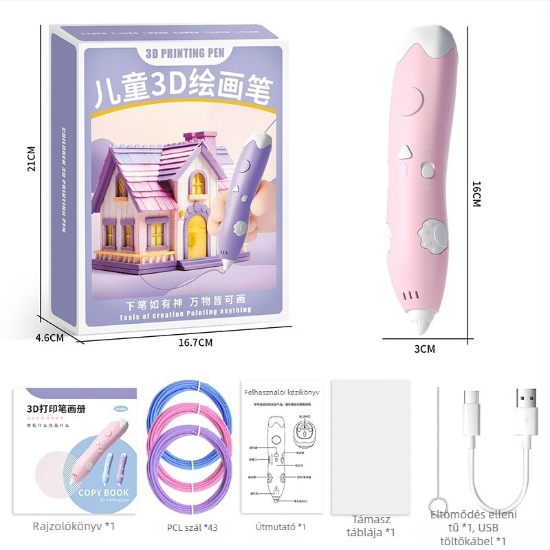 DIY művészethez tervezett 3D-nyomtató toll - alacsony hőmérsékletű intelligens graffiti játék gyerekeknek (4–6 évesek), ABS anyag, elektromos