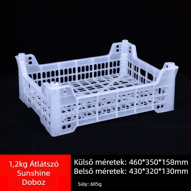 Egyszer használatos műanyag gyümölcsös kosár, PP anyag, teherbírás 3 kg, falvastagság 1.8–2.3 mm, injektálással öntött