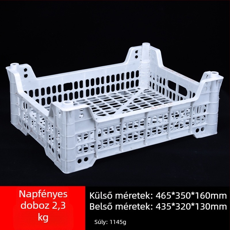 Egyszer használatos műanyag gyümölcsös kosár, PP anyag, teherbírás 3 kg, falvastagság 1.8–2.3 mm, injektálással öntött