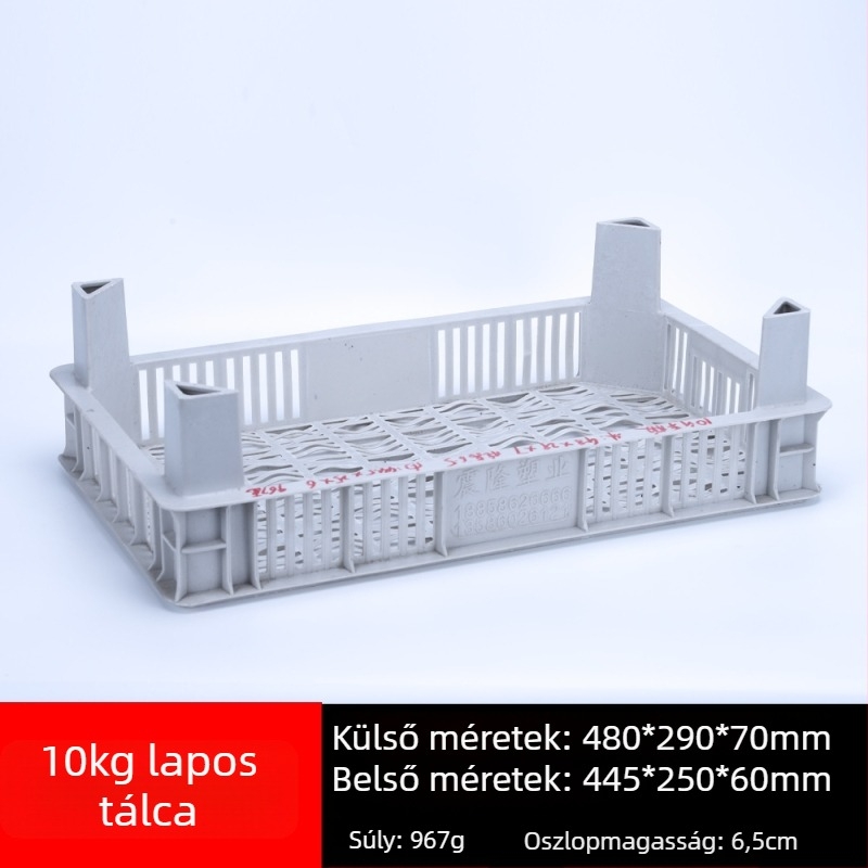 Egyszer használatos műanyag gyümölcsös kosár, PP anyag, teherbírás 3 kg, falvastagság 1.8–2.3 mm, injektálással öntött