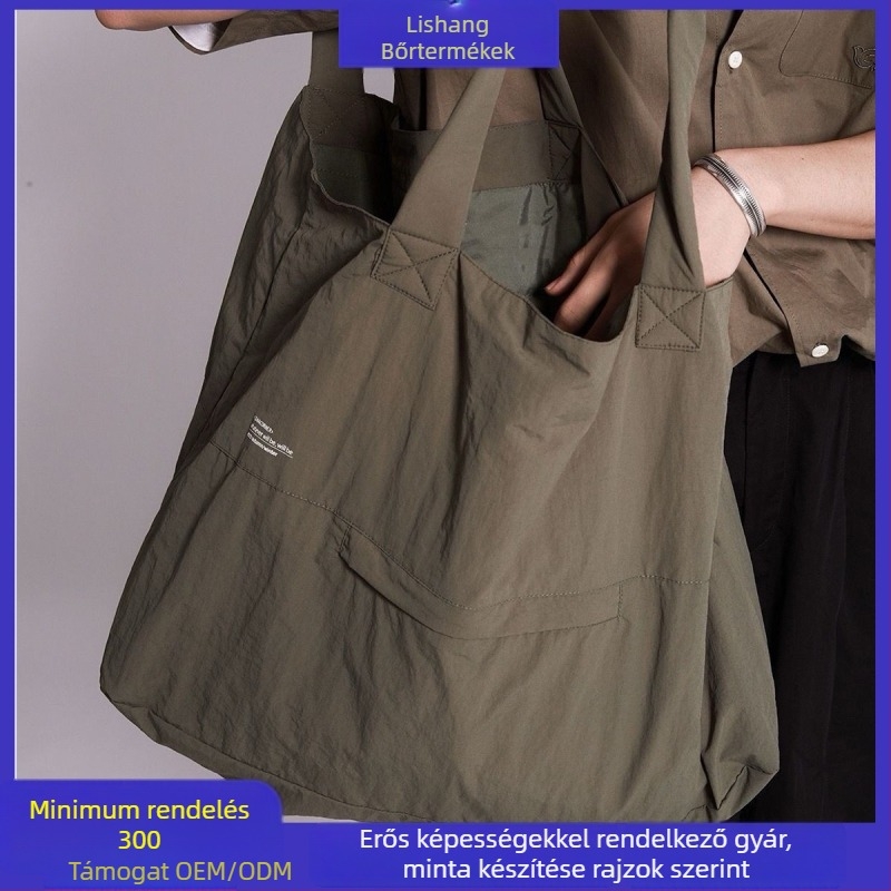Nylon váll-tartó tote táska, kétpántos, utcai stílus, vízszintes négyzet alakú forma, belső zseb