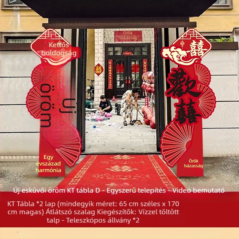 KT tábla esküvői boltív a kertbe, papírlufik, föld esés típusú lufi, farok alakú