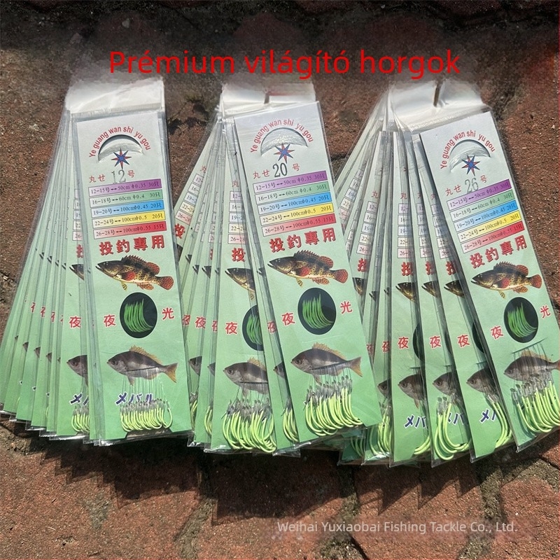 Fénnyel világító horgászhorog damillal, tüskével, éjszakai horgászatához
