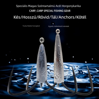 Három horogból álló horgonyhorgok készlet, fekete élű, kézzel megcsiszolt