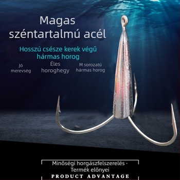 Kerek hegyű, hosszú szárú háromágú horgászhorog ólom súllyal — szúros vagy szúrás nélkül