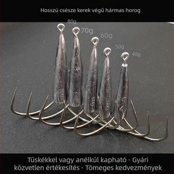 Kerek hegyű, hosszú szárú háromágú horgászhorog ólom súllyal — szúros vagy szúrás nélkül