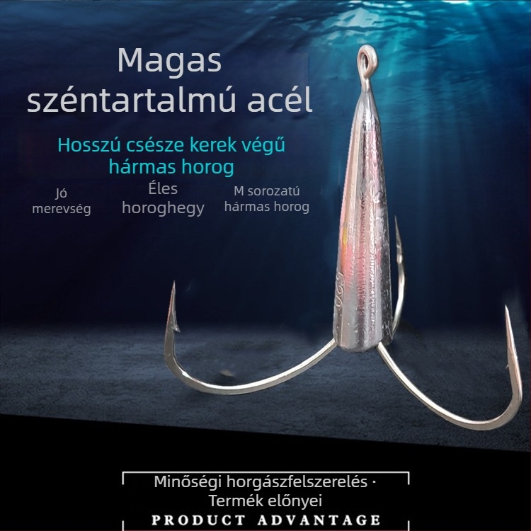 Kerek hegyű, hosszú szárú háromágú horgászhorog ólom súllyal — szúros vagy szúrás nélkül