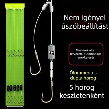 Ólomfejű horog készlet kettős szúróhorgokkal, Ise-Ni arany bevonat, automatikus fenékkeresés, vadvízi horgászathoz, méret 2.5