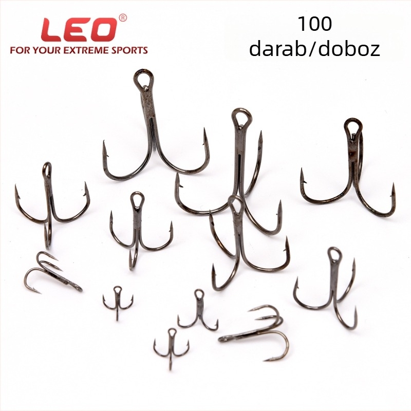 27439 Fekete háromhorogos horogok dobozban, 50 darabos készlet horgászatához