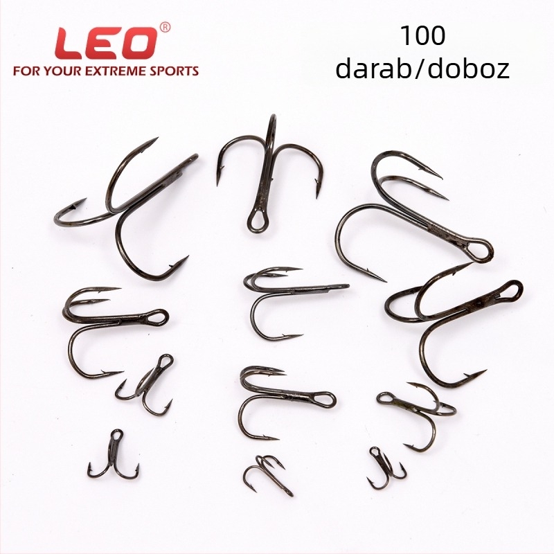 27439 Fekete háromhorogos horogok dobozban, 50 darabos készlet horgászatához