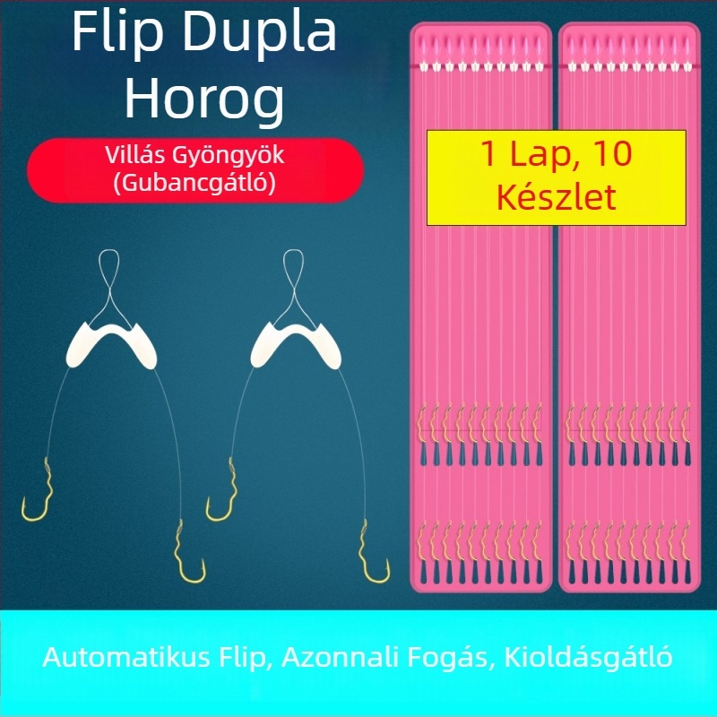 Antiszáló horgászhorog előre kötött vezetővel, automata dupla horog, tüskés, anti-leválás vezető