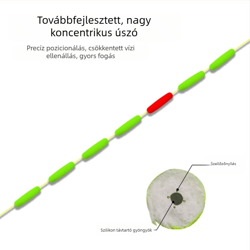 Tradicionális hétcsillagos úszó, kis aranysúlyú süllyedő, felfelé álló horoggal és damilkészlettel, fő damillal vadvízi horgászathoz — készen használatra