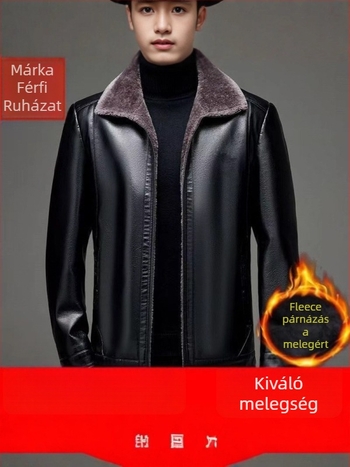 Férfi PU bőrdzseki reveres gallérral, cipzárral, laza szabás, oldalzsebek