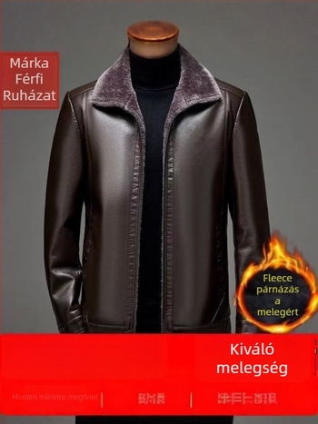 Férfi PU bőrdzseki reveres gallérral, cipzárral, laza szabás, oldalzsebek