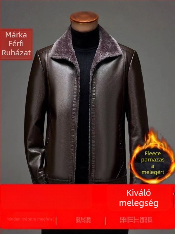 Férfi PU bőrdzseki reveres gallérral, cipzárral, laza szabás, oldalzsebek
