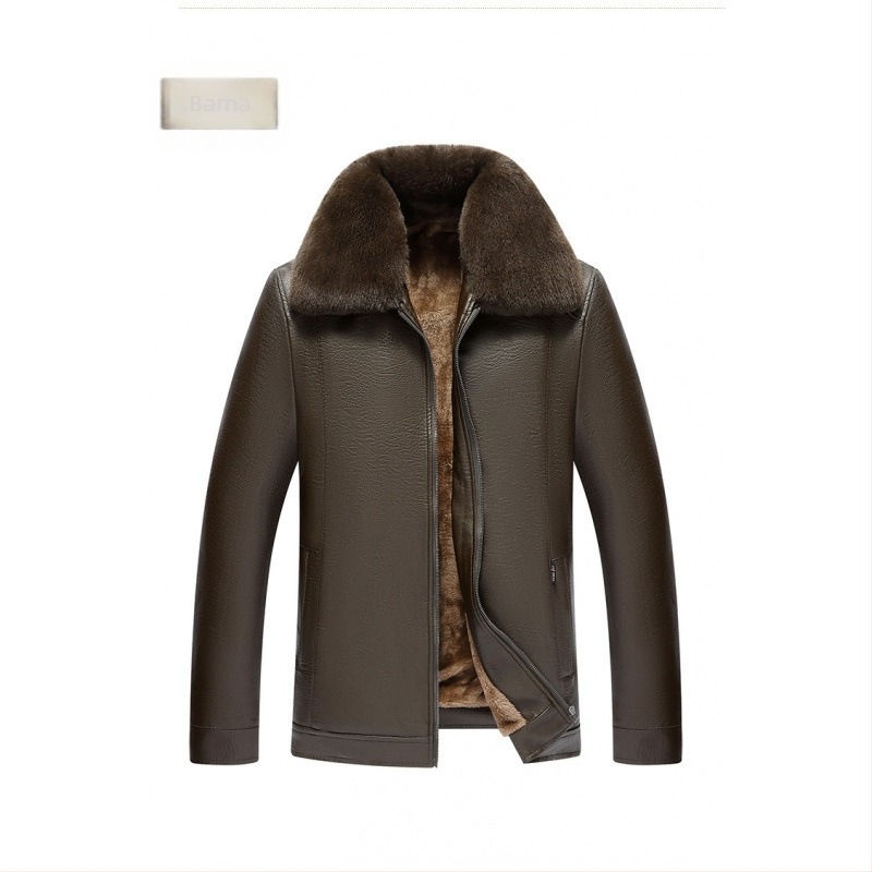 Férfi PU bőrdzseki fleece-béléssel és szőrme gallérral téli viselet