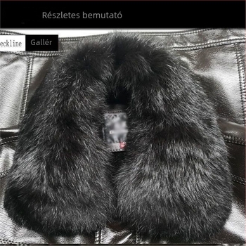 Téli PU bőrdzseki férfiaknak műszőrmés gallérnal, fleece-béléssel, középkorú férfiak számára