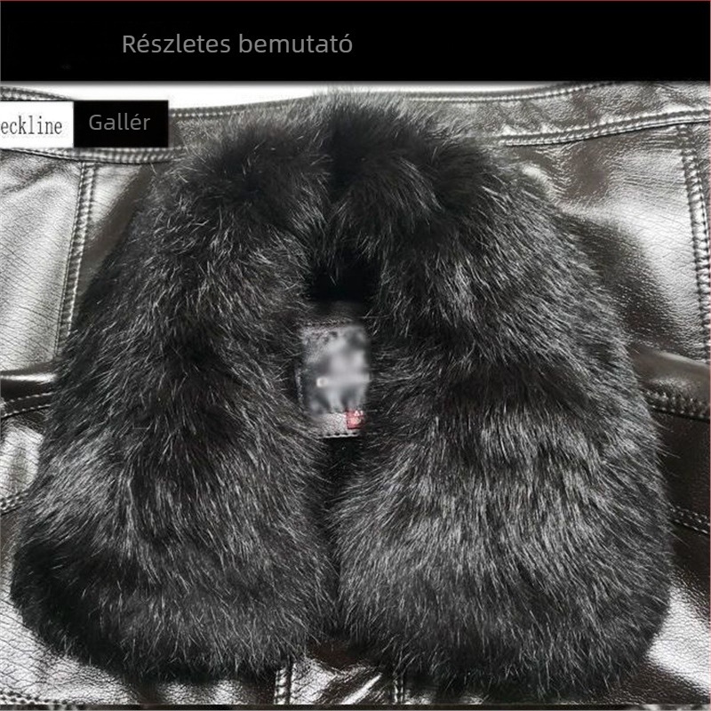Téli PU bőrdzseki férfiaknak műszőrmés gallérnal, fleece-béléssel, középkorú férfiak számára