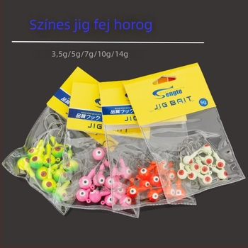 Színes ólomfejes jighorog puha csalikhoz, két szemű, tövises, méret 16, készlet 10 db.