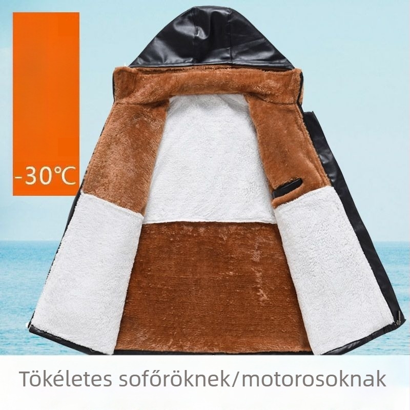 Férfi bőrdzseki és bőrnadrág készlet téli, báránybőr bélés, víz- és olajálló, 2025-ös modell