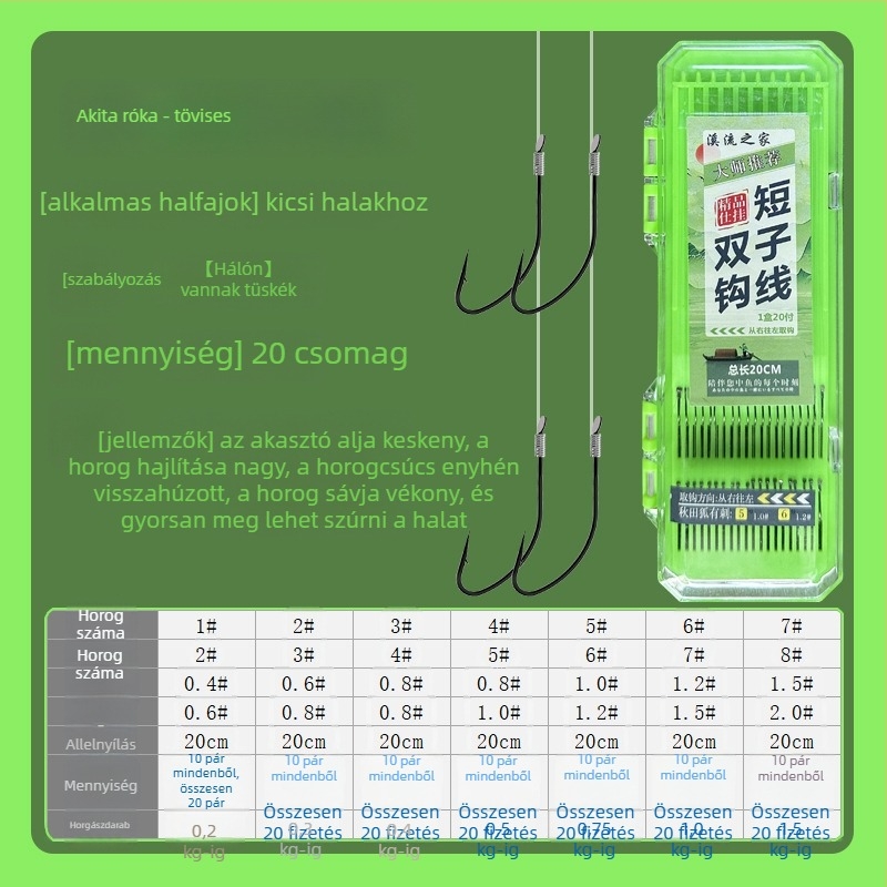 Hagyományos horgászhorog készlet, 8 horog variációval, 200 db a csomagban
