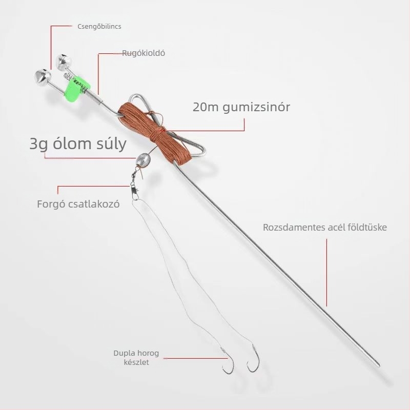 Automata rugós horgászbot földön rögzített tartóval és vonószettel teknősbékák és fekete hal számára