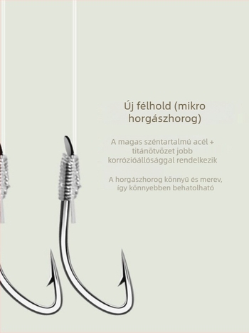 Előre kötött mini félhold horogkészlet alárendelt vonallal, dupla horoggal és mikro horogokkal kis halakhoz