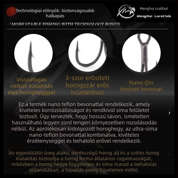 Dream Teflon 6066 háromszor megerősített három horog, dobozban, ultra sima bevonat, magas széntartalmú acél
