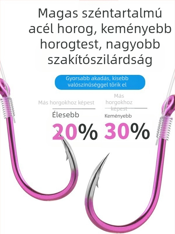 Szétválasztható T-kötésű karbon damil, rig három horoggal és lila Chinu horogok