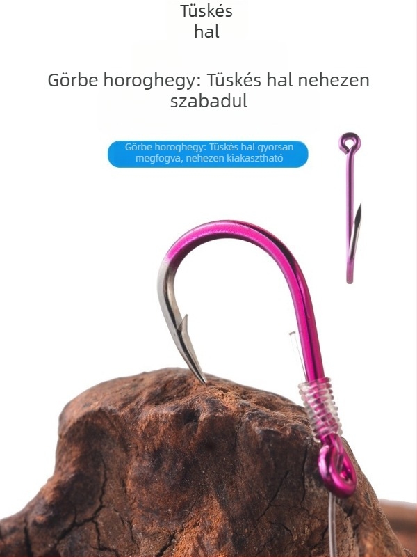 Szétválasztható T-kötésű karbon damil, rig három horoggal és lila Chinu horogok
