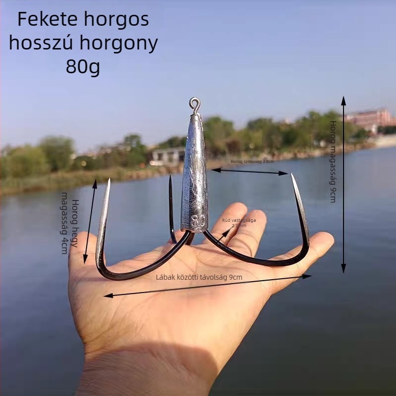 Ólomos fejű horgászhorog harcsára, három kampóval
