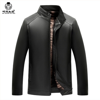 Férfi PU bőrdzseki arany bársony állítható gallér, fleece-bélés, imitált báránybőr, cipzáras, kapucni nélkül, több zseb, középméretű, őszi stílus