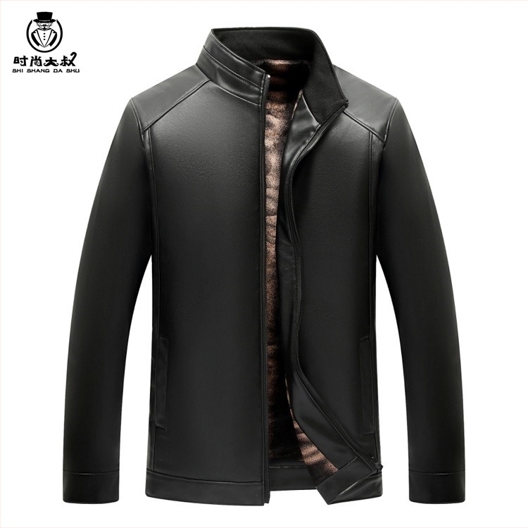 Férfi PU bőrdzseki arany bársony állítható gallér, fleece-bélés, imitált báránybőr, cipzáras, kapucni nélkül, több zseb, középméretű, őszi stílus