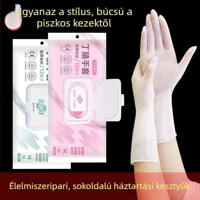 Nitril egyszer használatos kesztyűk konyhai és mosogatási felhasználásra, vastagított, egyszínű, 220 g, dobozban 30/50